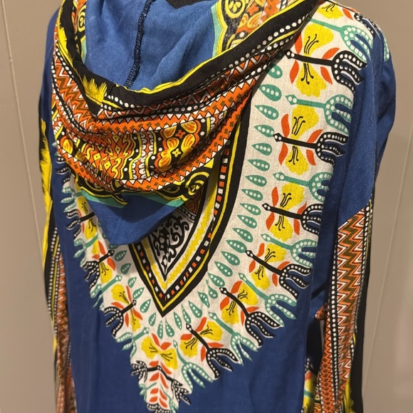Earthbound Trading Co flowy Aztec print split neckline drawstring hoodie top. - Picture 4 of 6